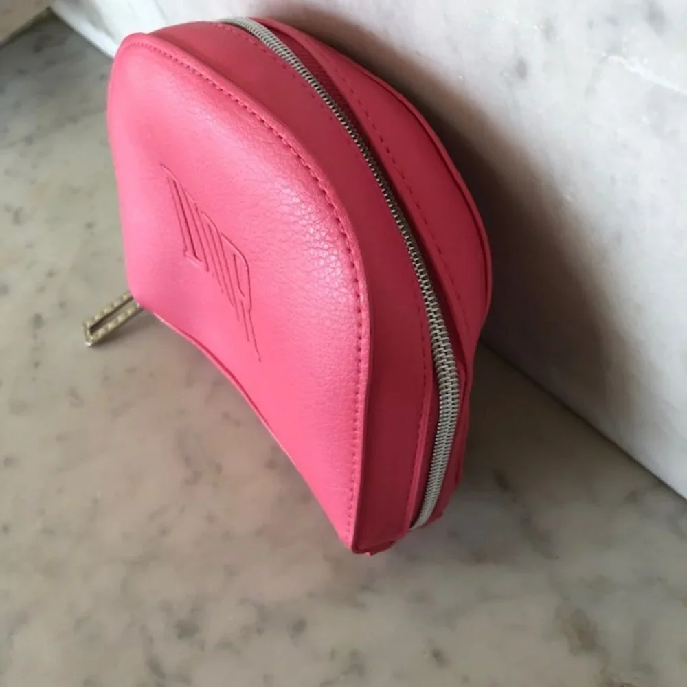 DIOR Beaute Bag Hot Pink Makeup Case Clutch Dopp Kit Logo Embossed